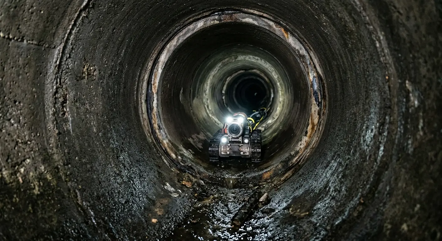Robotic sewer camera inspecting pipe interior for Drain Snake Service in East Peoria
